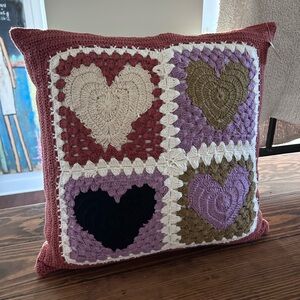 Crochet Heart Pattern Pillow and matching crochet throw - ANTHROPOLOGIE NWT!